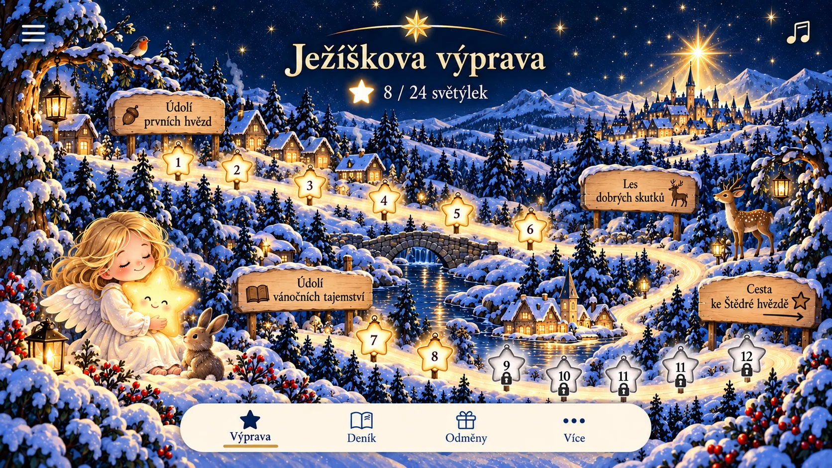 Mapa Ježíškovy výpravy — přehled adventní cesty